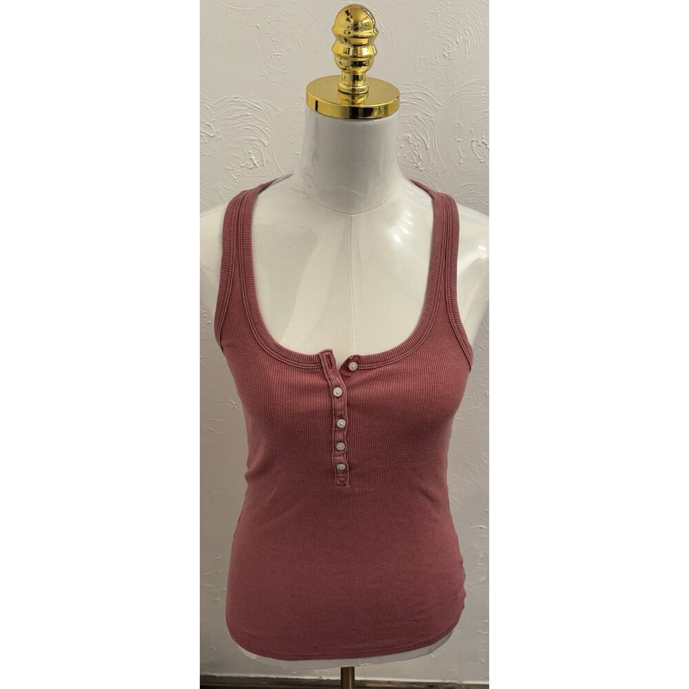 Aerie Dusty Rose Henley Ribbed Tank Top Size Medium